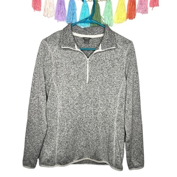 Eddie Bauer Gray Knitted Pullover 1/4 Zip Popover Sweater Size Large Fleece - Picture 1 of 17